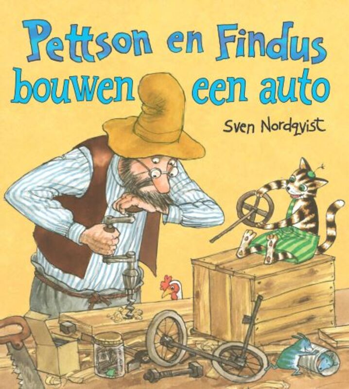 Omslag van boek: Pettson en Findus bouwen een auto