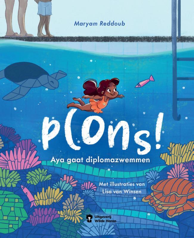 Omslag van boek: Plons! Aya gaat diplomazwemmen