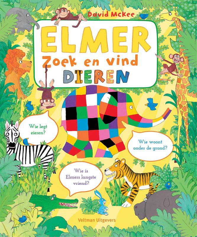 Omslag van boek: Elmer zoek en vind - dieren