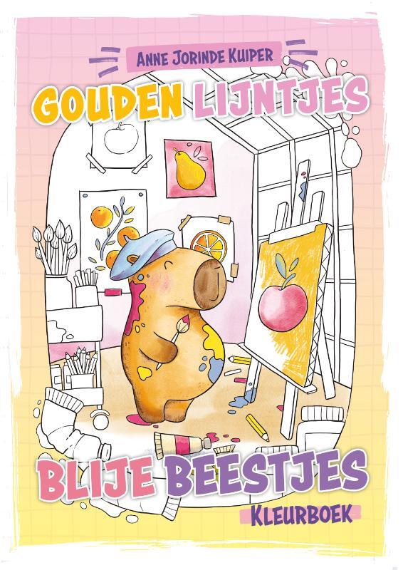 Omslag van boek: Gouden Lijntjes Blije Beestjes kleurboek
