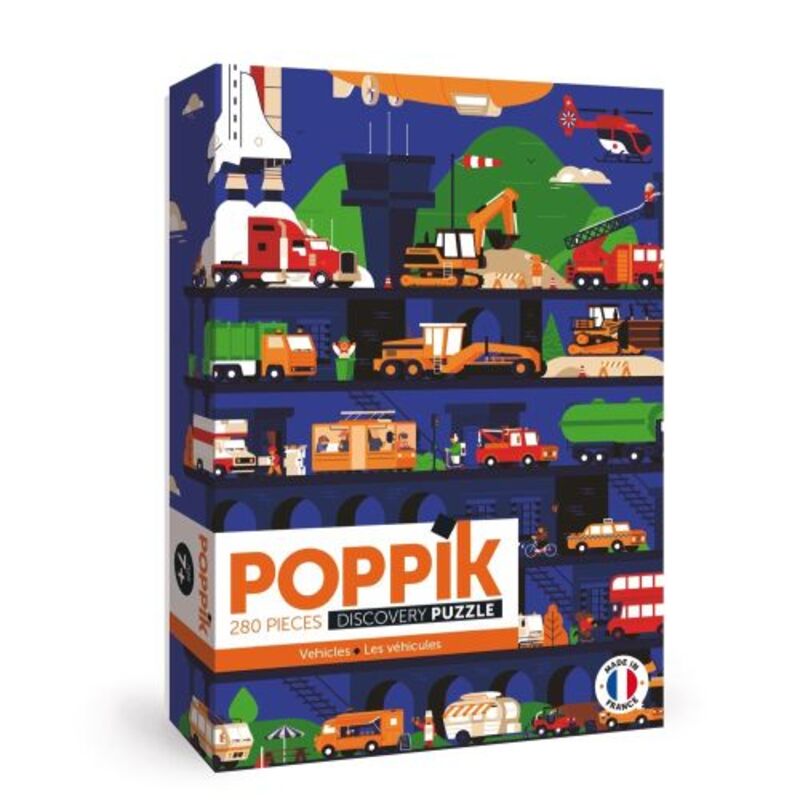 Omslag van boek: Voertuigen - puzzel met 285 stukjes en poster